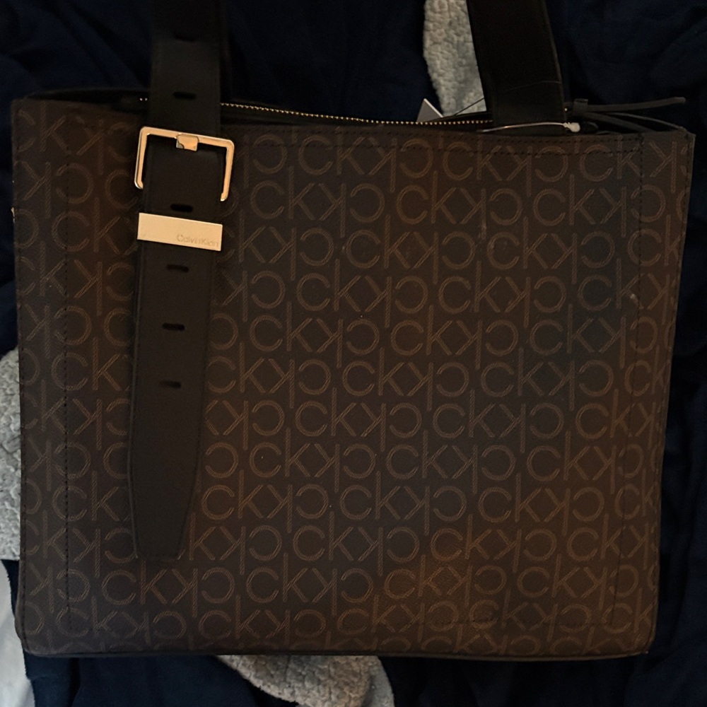Calvin Klein Black and Brown Monogram Laptop Bag